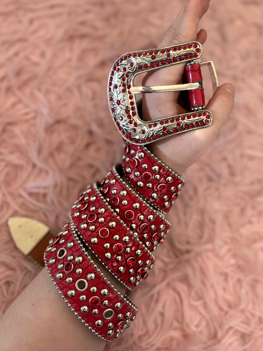 Red Studded Western Buckle Belt💋